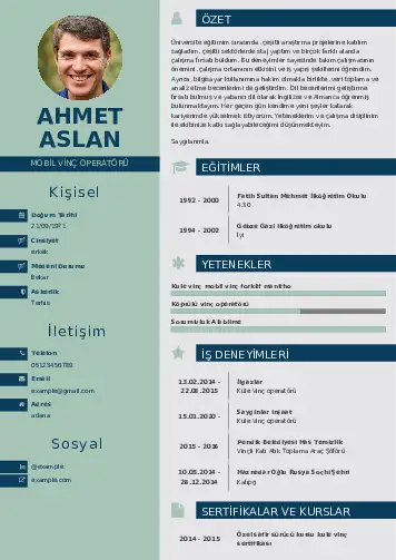 Vinç Operatörü Cv Örnekleri cv indir